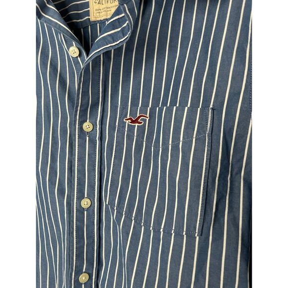 Holister Men's Button Down Shirt Sz M Blue white stripes cotton Y2k Casual - Picture 4 of 6